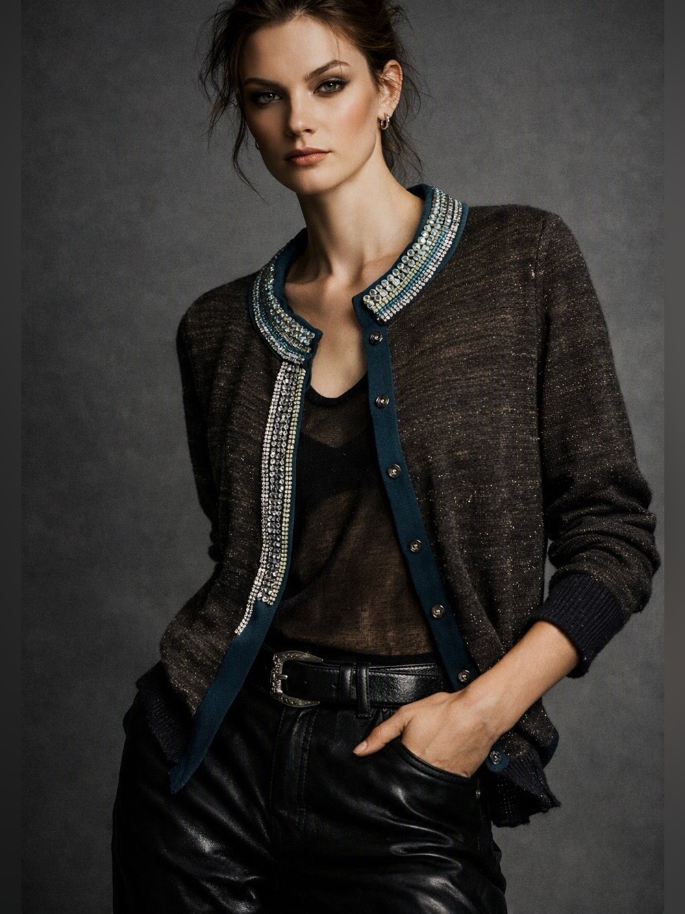 Peter Som Rhinestone Embellished Cardigan Unique Sweater Luxury Statement Piece